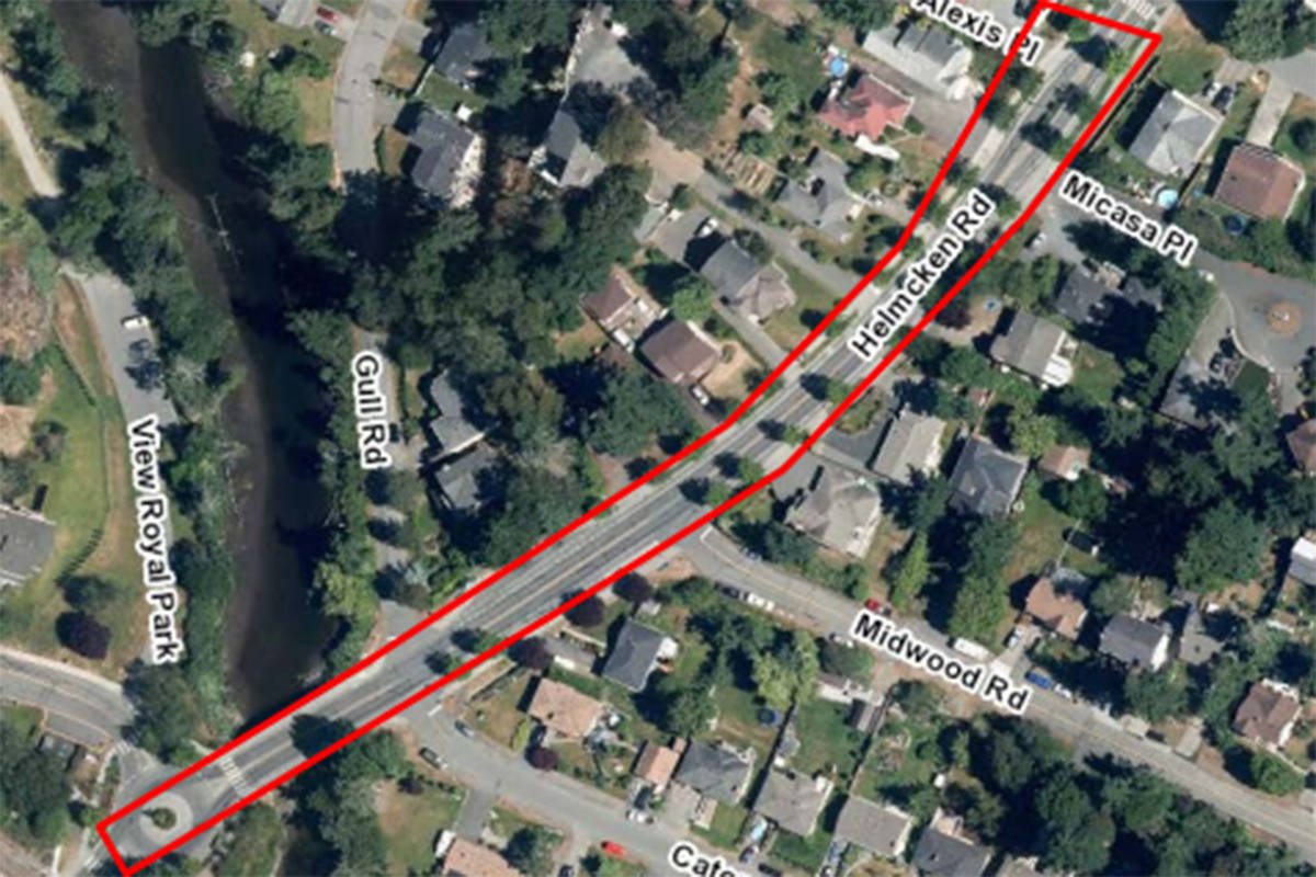 The red section of road will be partially closed for paving on Aug. 24 and 25. (Contributed/View Royal)