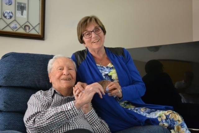 Al Ennis with Marie Donais Calder, author of Forever in the Clouds, which tells the stories of the 21 RCAF officers killed in a crash near Estevan, Sask. in 1946. (Photo courtesy of the Ennis family)