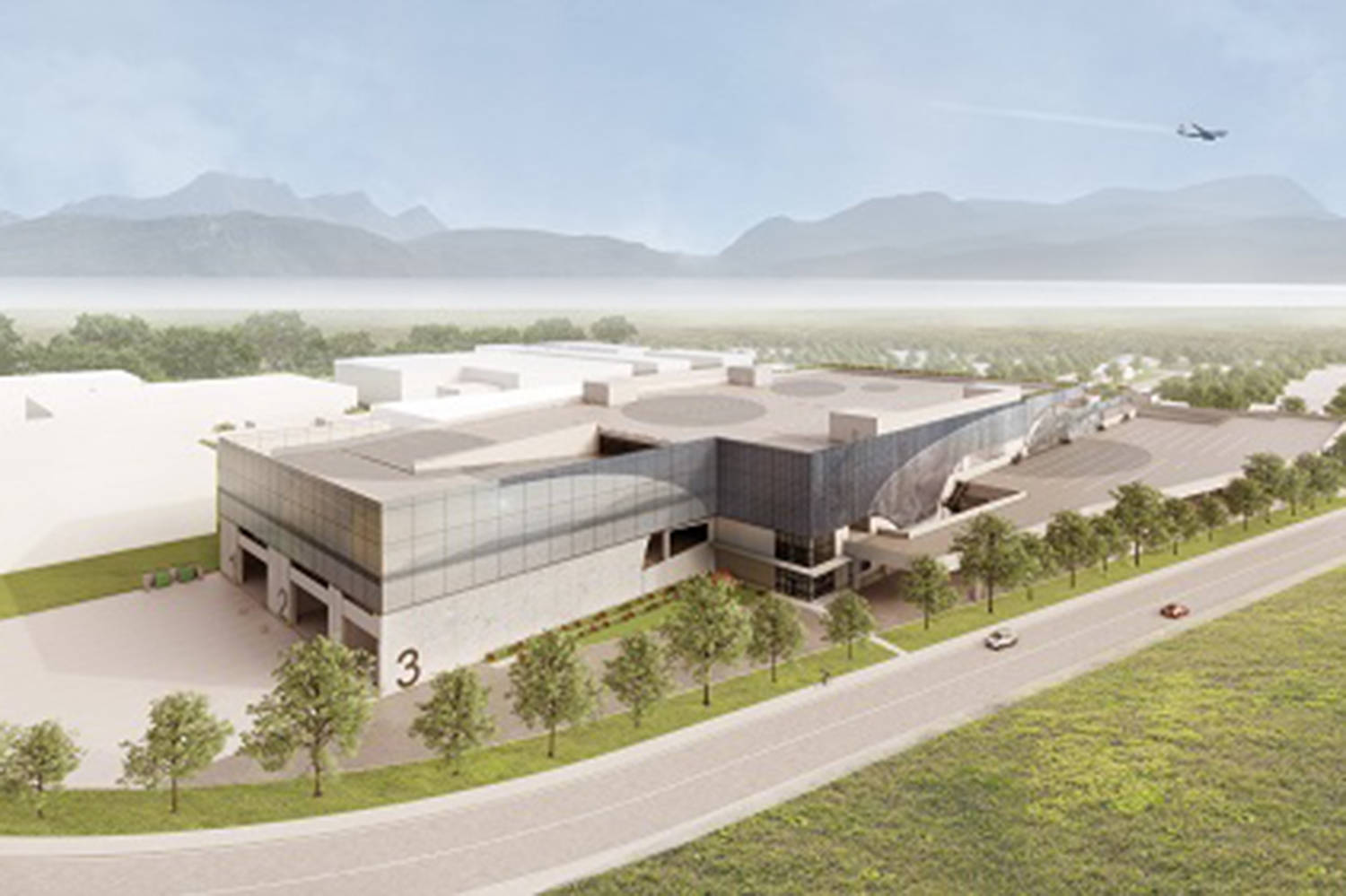 Artist’s rendering shows proposed Amazon distribution centre planned for Victoria Airport Authority land in Sidney. (Courtesy of Victoria Airport Authority)