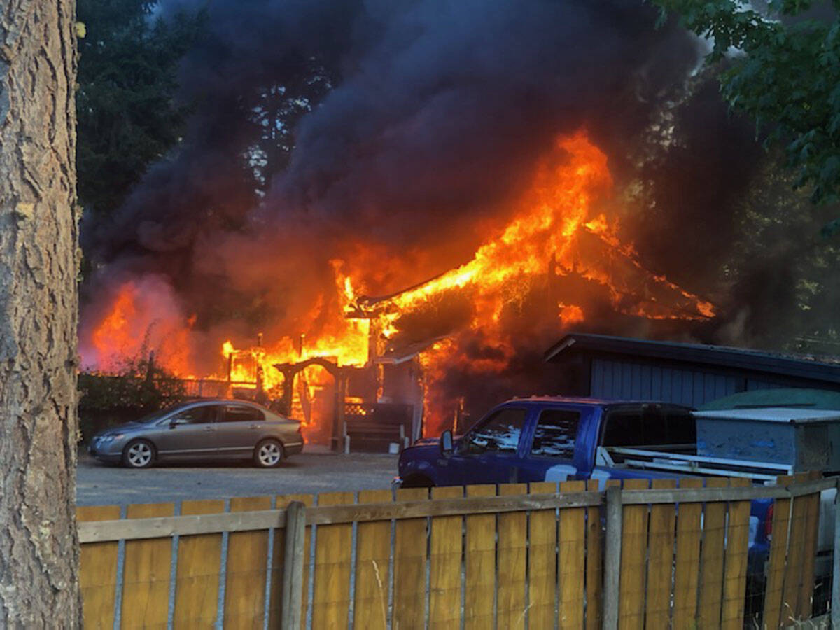 Firefighters have responded to a structure fire at a home on Belvedere Crescent in Sahtlam on Monday, Sept. 13, 2021. (Kevin Rothbauer/Citizen)
