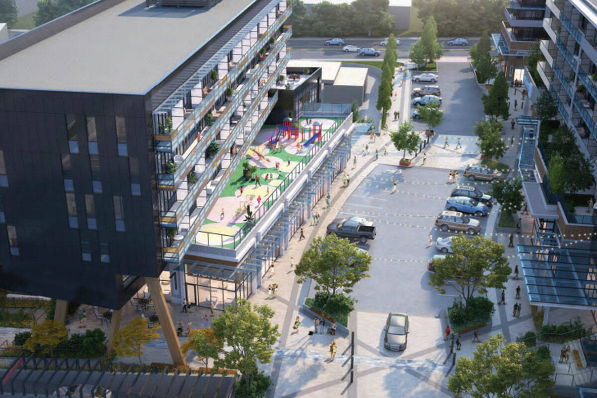 The University Heights redevelopment project is moving forward again, as Saanich council voted to send an amended proposal to public hearing. (Photo courtesy Wesbild Holdings Ltd.)