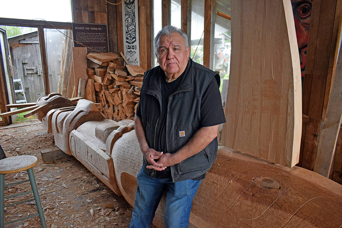 Chief Calvin Hunt says the totem pole represents the Kwakiutl’s connection to the land, the sea and the sky. (Tyson Whitney - North Island Gazette)