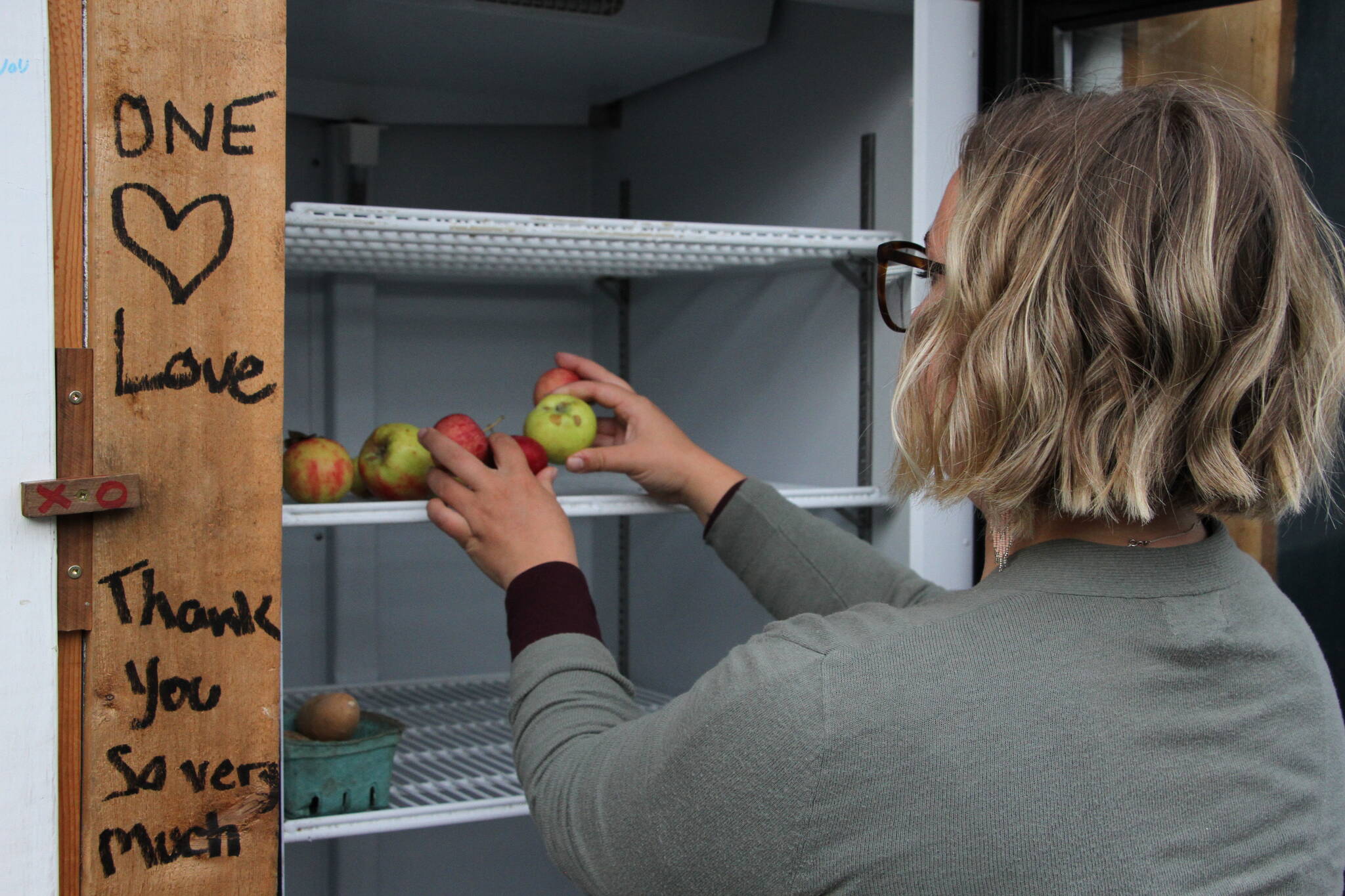 Dairy, gluten-free items, meat alternatives and ready-to-eat meals are in demand at the community-run fridge. (Tegwyn Hughes/News Staff)