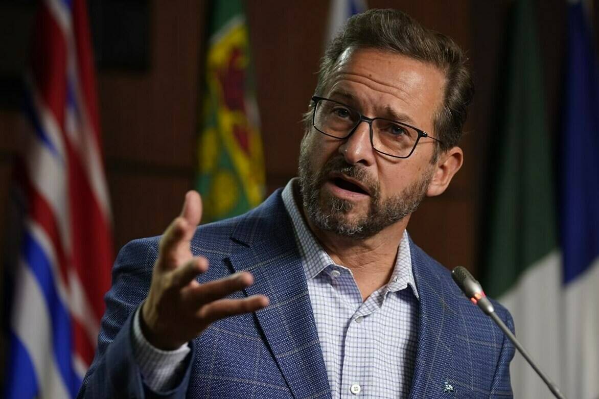 Bloc Leader Yves-Francois Blanchet gestures as he responds to a question during a news conference, Friday, Oct.22, 2021 on Parliament Hill in Ottawa. THE CANADIAN PRESS/Adrian Wyld