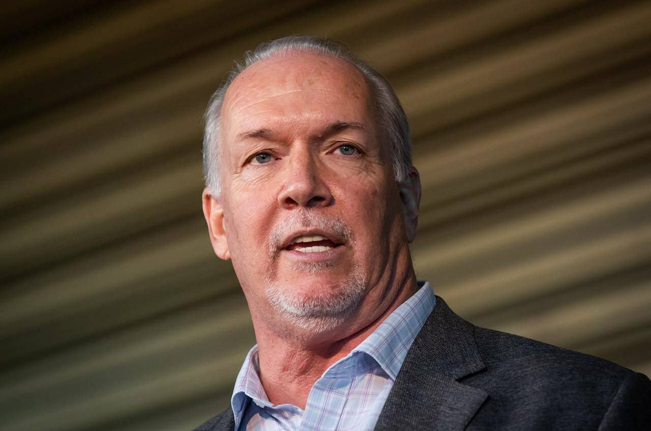 FILE – B.C. Premier John Horgan speaks in Vancouver, on Thursday, September 16, 2021. THE CANADIAN PRESS/Darryl Dyck