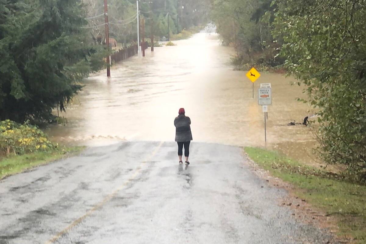 Martindale Road in Parksville was flooded on Monday, Nov. 15, 2021. (Michael Briones photo)