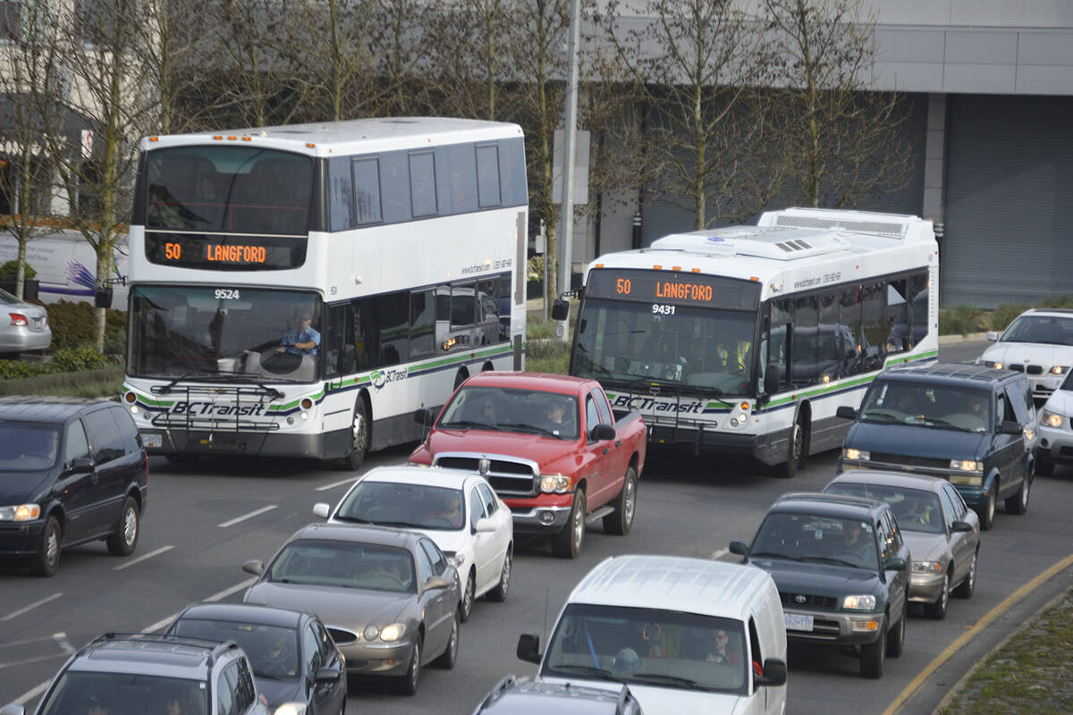 BC Transit has announced that routes 44 Victoria/Duncan, 66 Duncan Commuter and 99 Shawnigan Lake Commuter will have only one bus travelling in either direction as of Nov. 18 due to the slowdowns on the Malahat. (Black Press Media file photo)