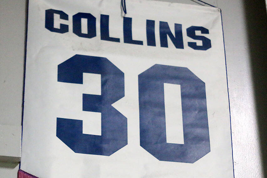 A banner honouring Nick Collins hangs in Kerry Park Arena. The Islanders’ annual Nick Collins Game was played at the arena on Saturday night. (Kevin Rothbauer/Citizen)