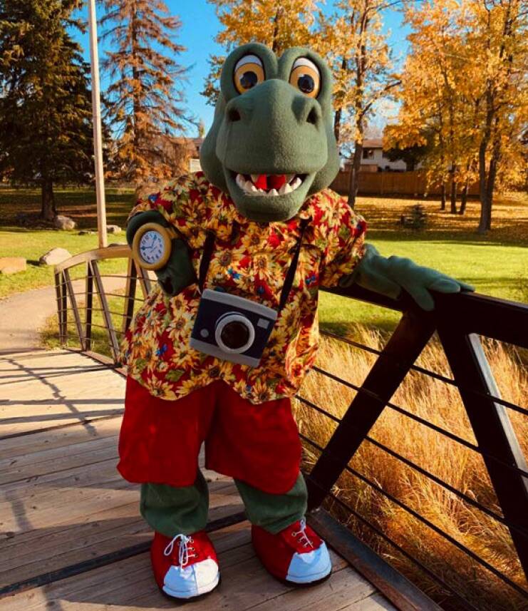 You never know where Albert, the story-teller in Cowichan-based author Teresa Shapansky’s new 12-book series ‘Along the Way’ will be! (Courtesy of Teresa Shapansky)