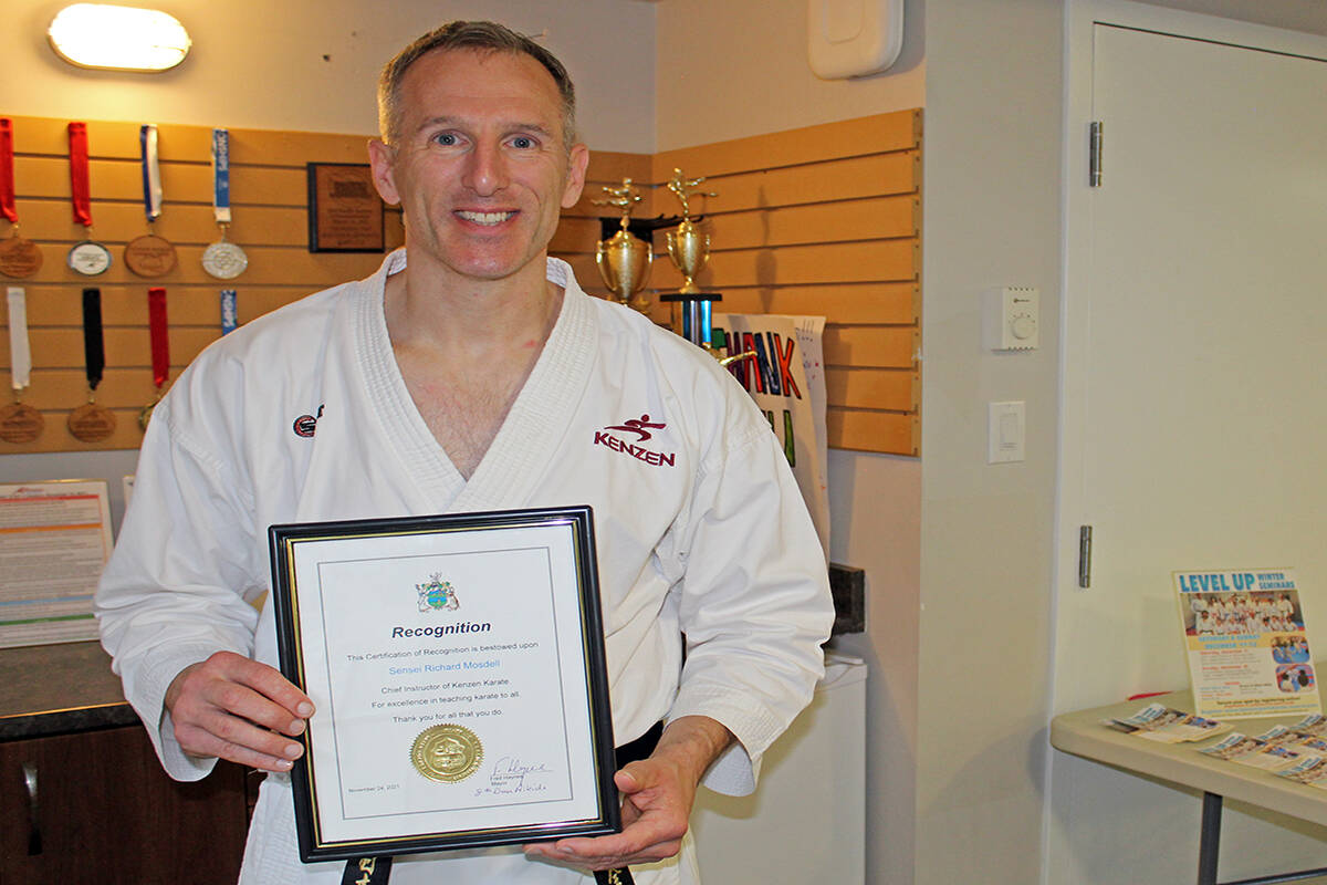 Richard Mosdell, owner of Kenzen Karate, recently received an award from the District of Saanich for the positive impact the studio has had on the Saanich community. (Megan Atkins-Baker/News Staff)