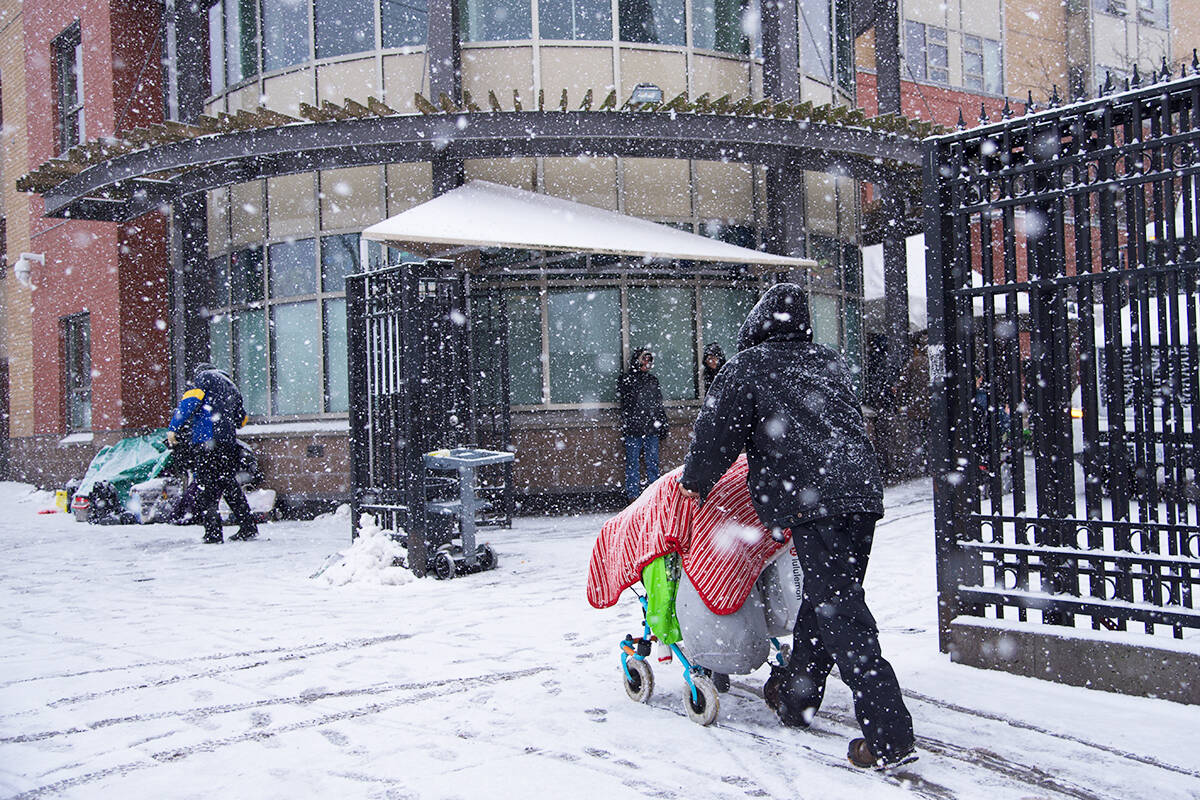 The Salvation Army ARC in downtown Victoria will have 30 overnight emergency-weather mats available to the city’s vulnerable population on Friday night (Dec. 3). Victoria’s homeless population struggles with the winter weather in this January 2020 photo. (Black Press Media file photo)