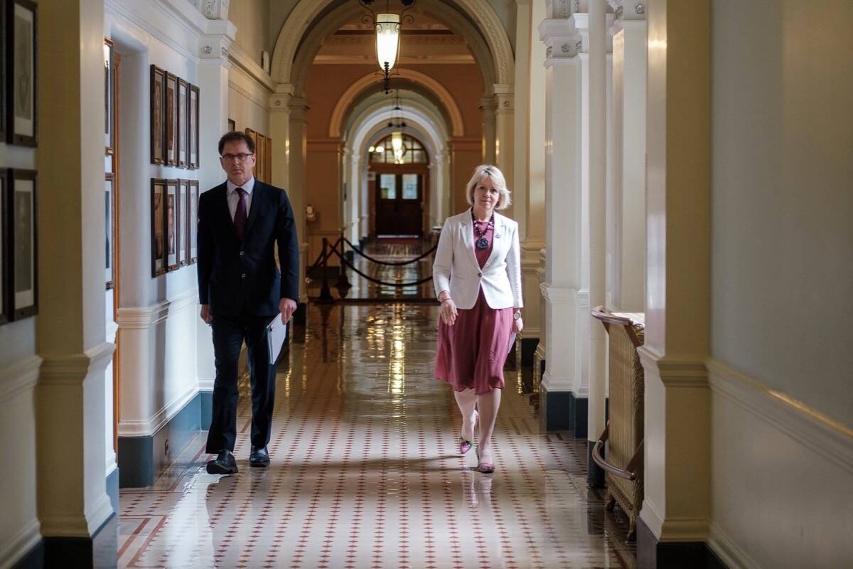 B.C. Health Minister Adrian Dix and provincial health officer Dr. Bonnie head for an update of the COVID-19 situation, B.C. legislature, June 30, 2020. (B.C. government)