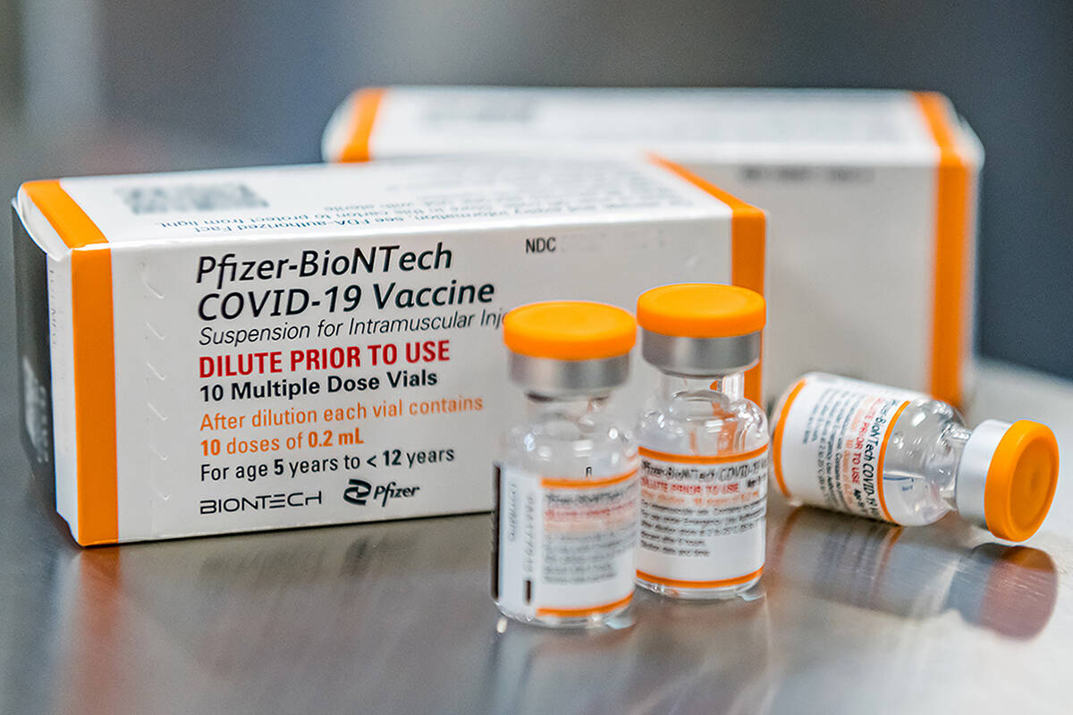 This October 2021 photo shows children-size doses of Pfizer’s COVID-19 vaccine. (Photo courtesy Pfizer)