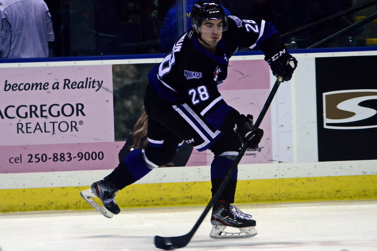 Victoria Royals right-winger Riley Gannon winds up in the offensive zone during Friday’s game against the Tri-City Americans. (Photo Courtesy of Christopher Kelsall)