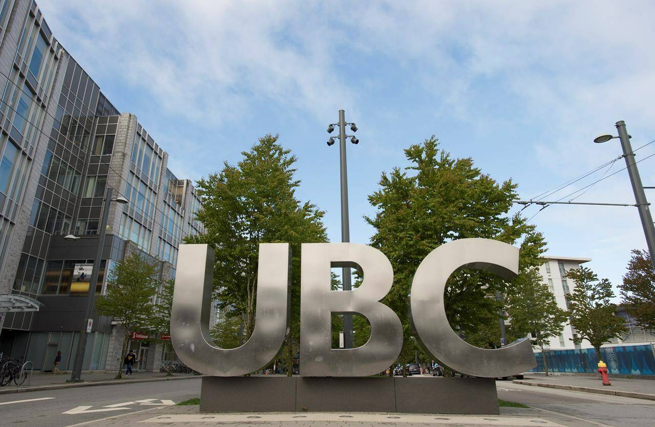 The UBC sign is pictured at the University of British Columbia in Vancouver on April 23, 2019. THE CANADIAN PRESS/Jonathan Hayward