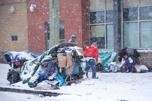 Victoria’s homeless population struggles with the winter weather in this photo taken in January 2020. (Black Press Media file photo)