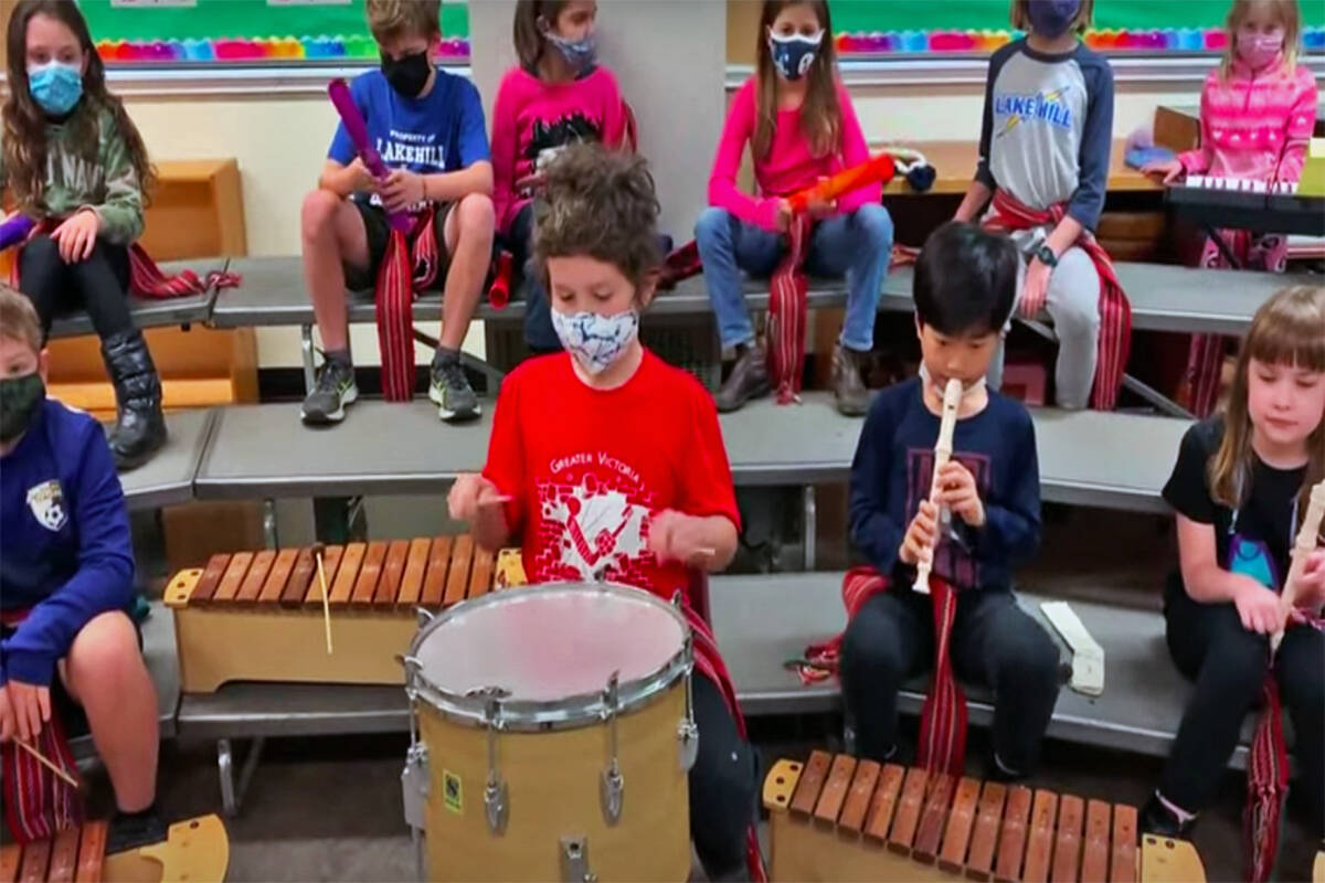 Students from Lake Hill Elementary combined to win their category in the CBC 2021 Canadian Music Class Challenge. (Photo courtesy of CBC Music Class/YouTube)