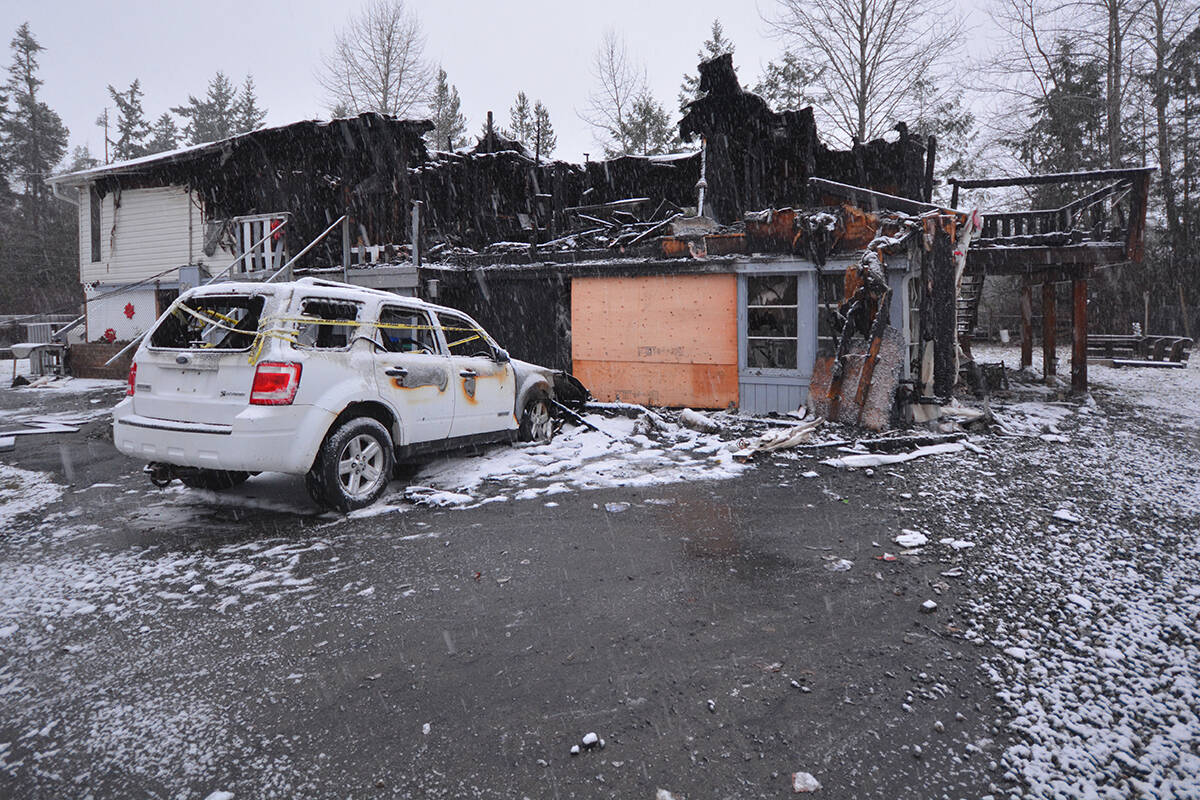 Fire destroyed a home on Bowlby Road in Errington on Dec. 23. (Peter McCully photo)