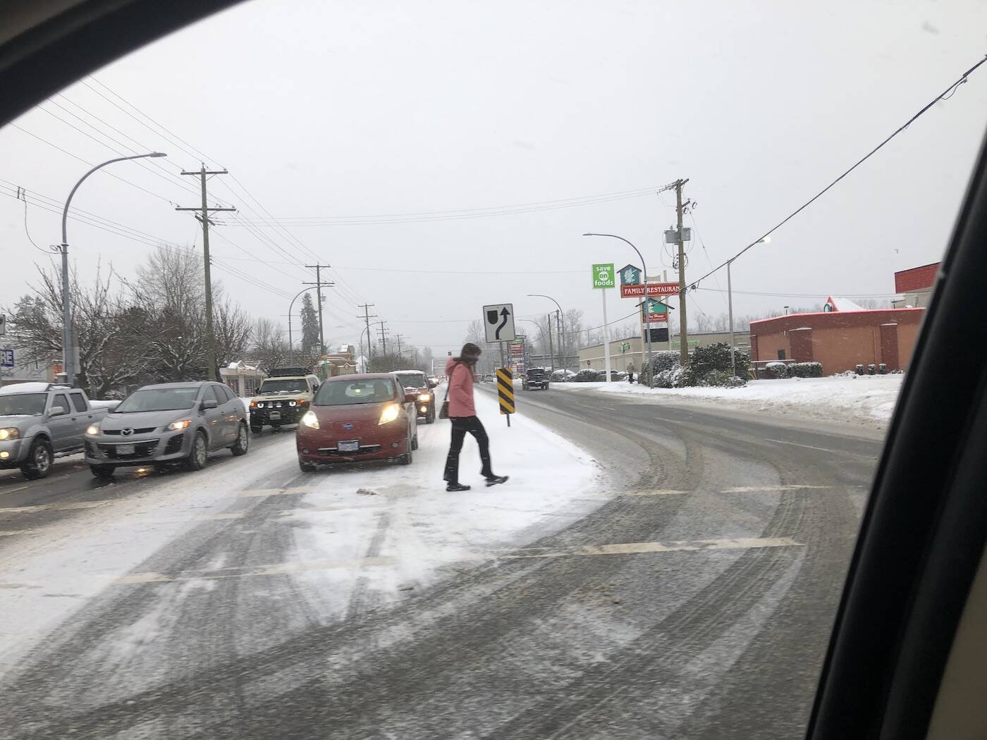The Trans-Canada Highway through Duncan’s core is plowed but travel is not advised. (Kevin Rothbauer/Citizen)