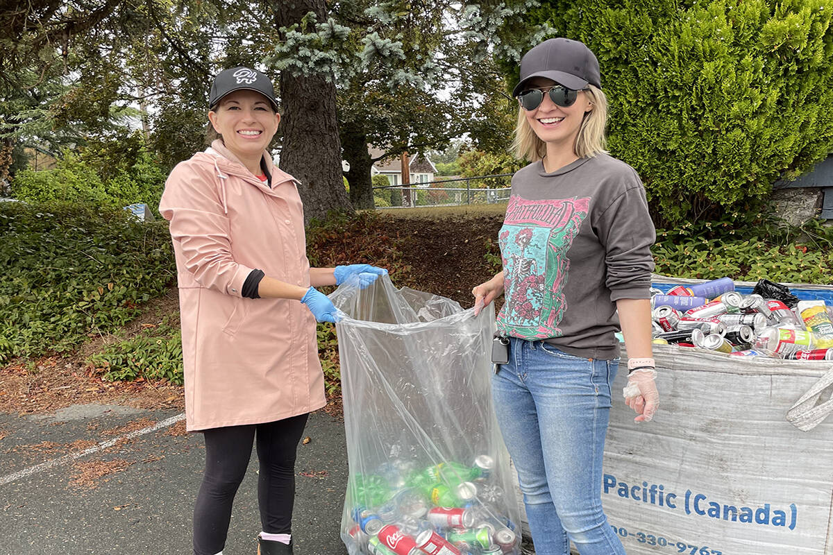 Co-fundraising chair Anne-Marie Griffiths (left) and fundraising head Samantha King pictured at Lambrick Park Preschool’s September bottle drive. (Photo courtesy of Samantha King)