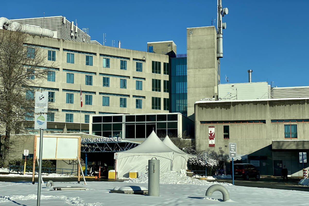 Island Health has declared a COVID-19 outbreak limited to two rooms at Victoria General Hospital. (Justin Samanski-Langille/News Staff)