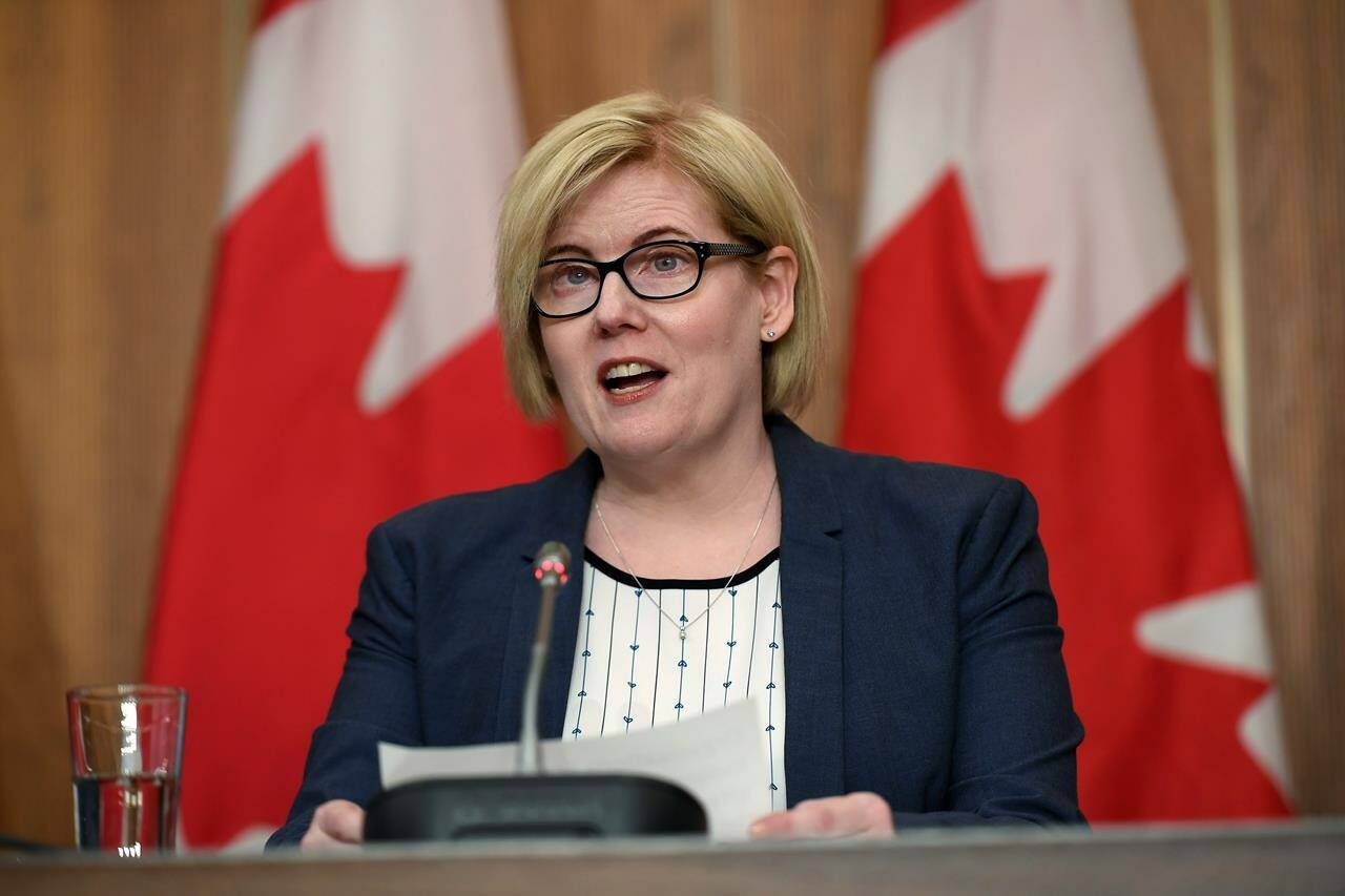 Minister of Employment, Workforce Development and Disability Inclusion Carla Qualtrough speaks during a news conference on the state of emergency in British Columbia, in Ottawa, on Sunday, Nov. 21, 2021. THE CANADIAN PRESS/Justin Tang