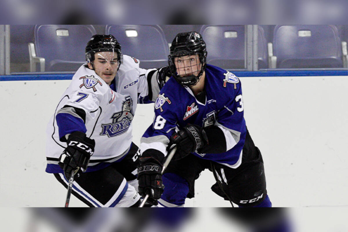 Alex Edwards, right, has been signed to the Victoria Royals. The 16-year-old from Grand Forks has been playing with the Kelowna Chiefs of the Kootenay International Junior Hockey League. (Photo Courtesy of Victoria Royals)