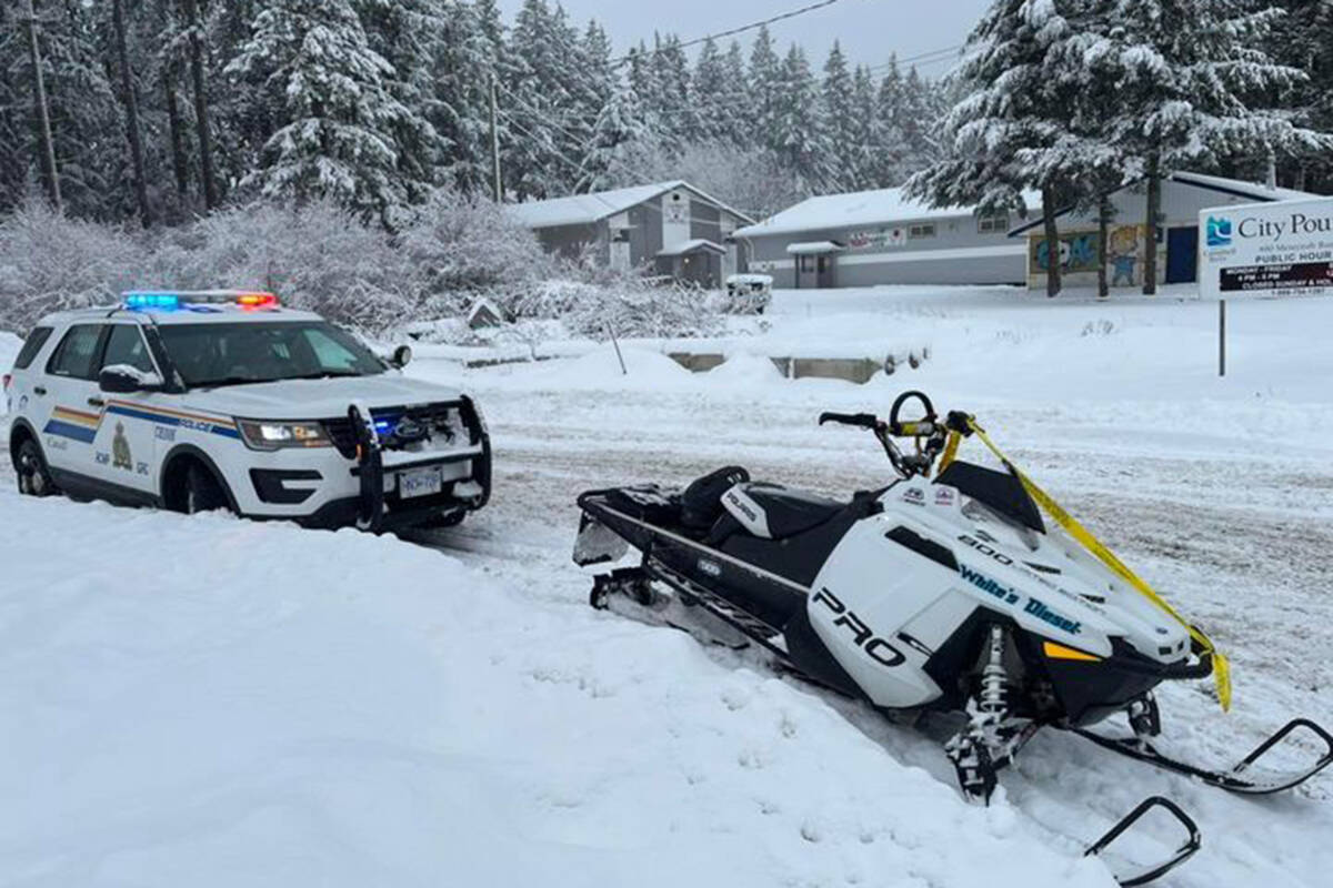 Campbell River RCMP pulled over a snowmobile driver making a trip to the grocery store on Thursday, Jan. 6. Campbell River RCMP photo