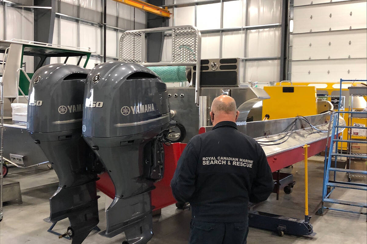 Volunteers with Royal Canadian Marine Search and Rescue - Oak Bay are ready to work on a new nine-metre vessel currently being built in Sidney. (Courtesy RCMSAR Oak Bay)