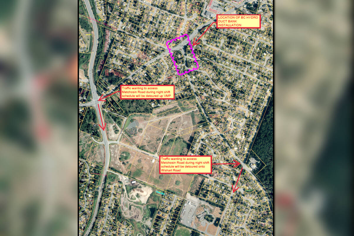 The City of Colwood is advising motorists of construction in the area of Sooke and Metchosin roads which will result in periodic lane closures and detours until Feb. 21. (Photo courtesy of City of Colwood)