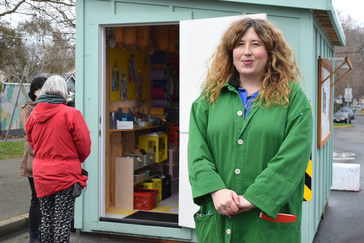 Ashley Howe, founder of Supply Victoria, stands in front of her non-profit Creative Reuse Centre on Vancouver Street in the North Park neighbourhood. (Kiernan Green/News Staff)