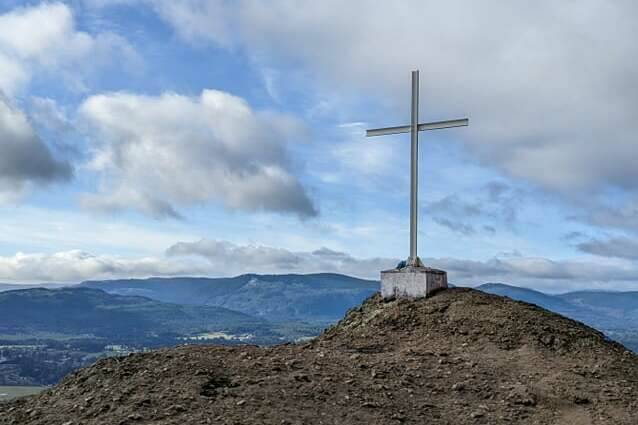 A fixture atop Mount Tzouhalem for many years, some wonder about the appropriateness of the monument now. (Jared Qwustenuxun Williams photo)
