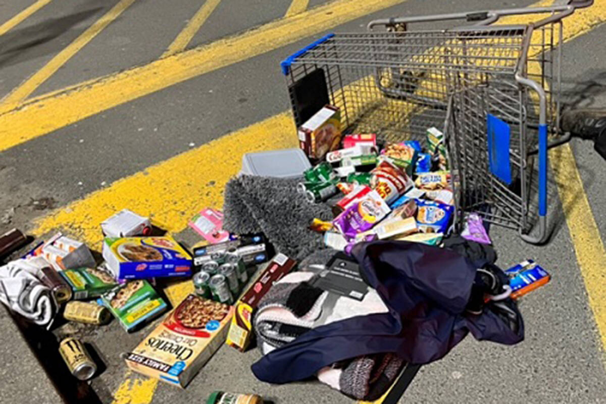 An overturned cart from an unsuccessful theft. Submitted image/ Campbell River RCMP