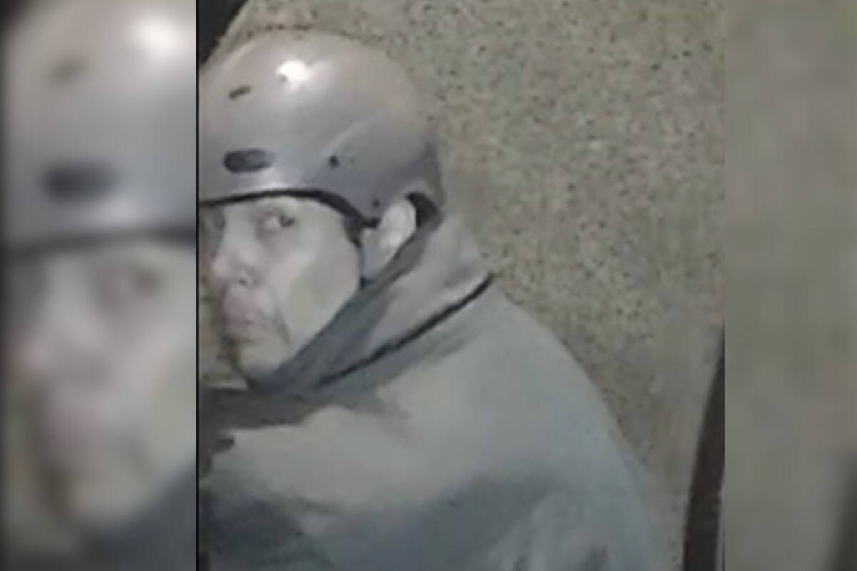 The suspect in a Feb. 10 theft of a motorcycle, as captured by a surveillance camera. (Courtesy of VicPD)