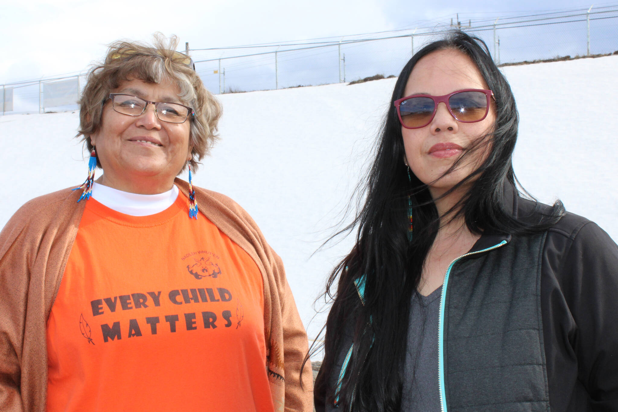 Eleanor Nooski (left) and Tanya Stump at Lejac on March 17, 2022. (Photo by Michael Bramadat-Willcock/Omineca Express)