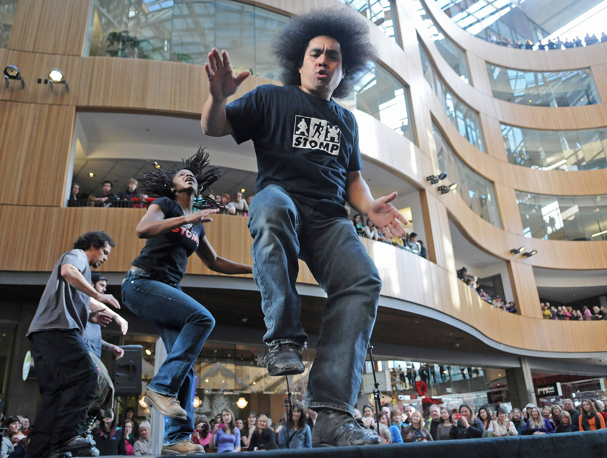 The City of Victoria’s Arts and Culture sector is vital for attracting tourists, said Mayor Lisa Helps a press release’s justification of their new grant program. Members of the New York dance troupe STOMP are pictured performing at the Atrium on Blanshard Street in 2013. (Don Denton/News staff)