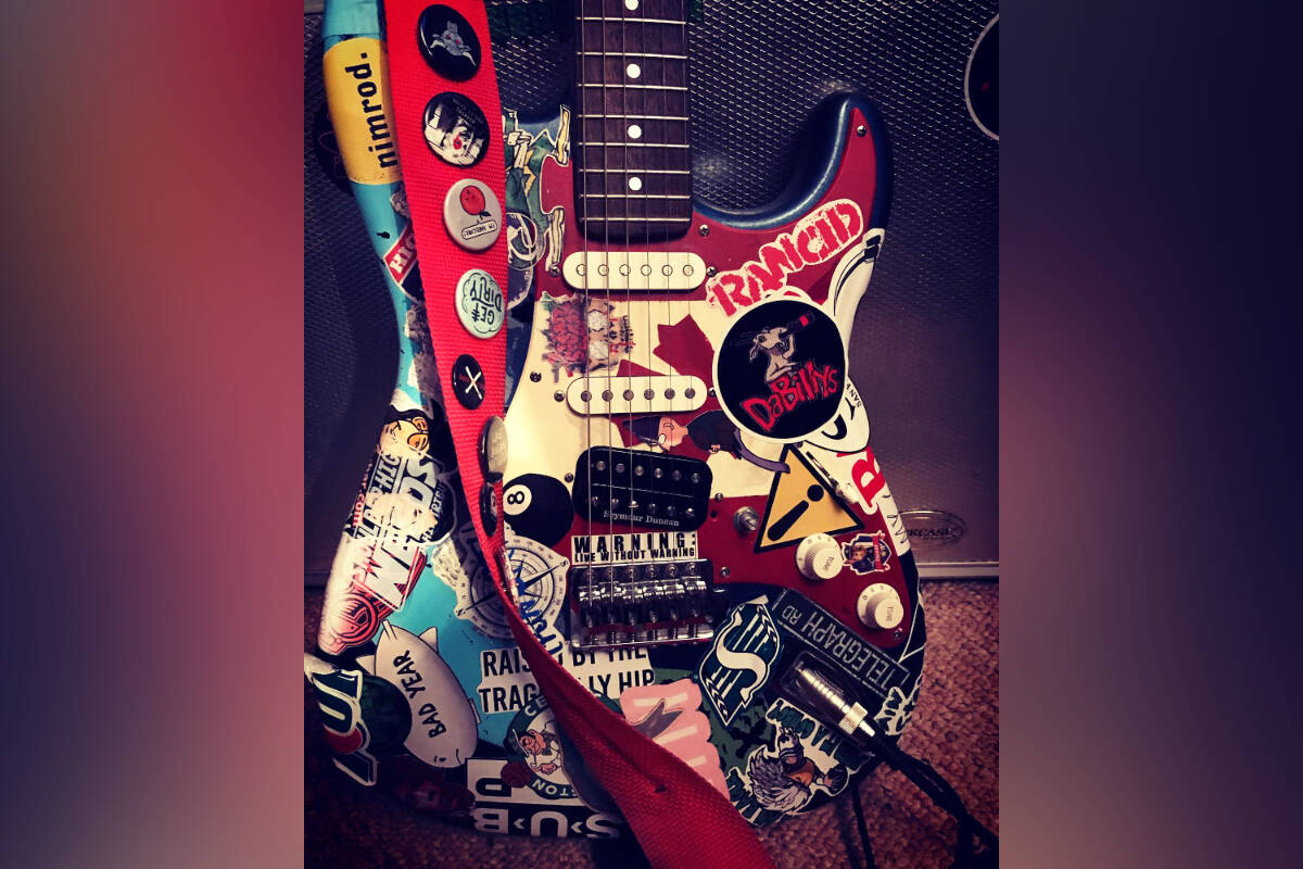 A Nanaimo musician hopes for the return of his beloved Fender Squier Stratocaster guitar that was stolen from his home music studio on the weekend. (Photo submitted)