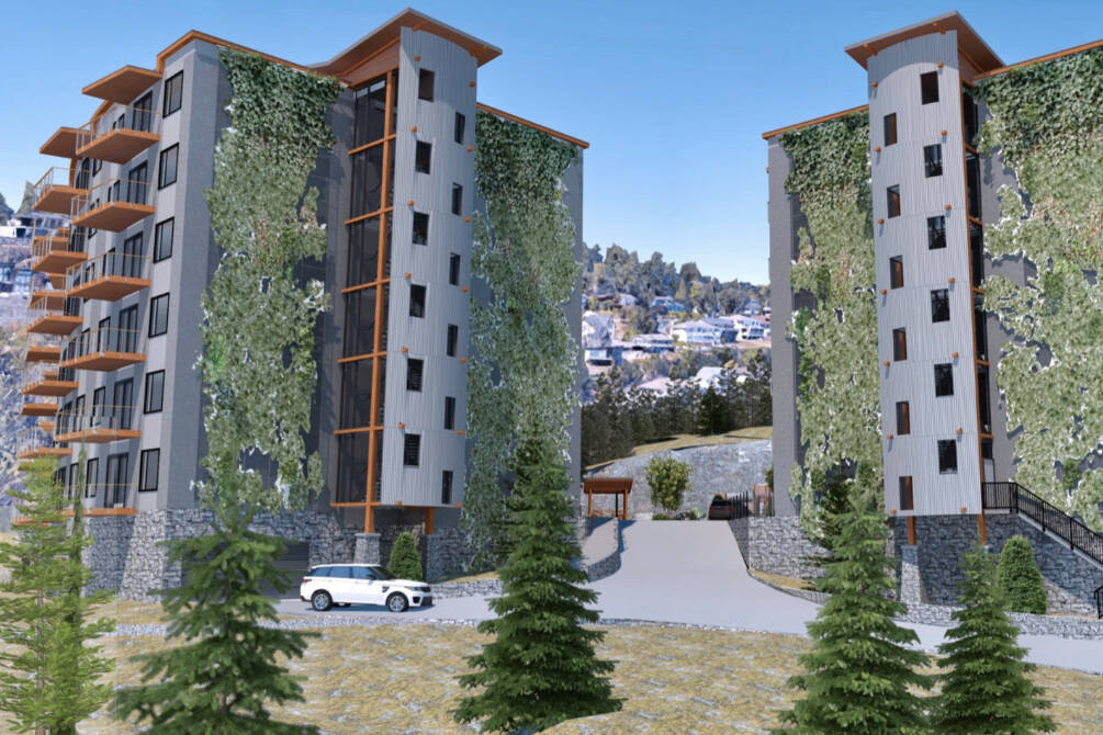 A rendering showing BC-Alta Development’s proposed plans for one of two properties straddling Veterans Memorial Parkway. (Photo Courtesy of BC-Alta Development Ltd.)