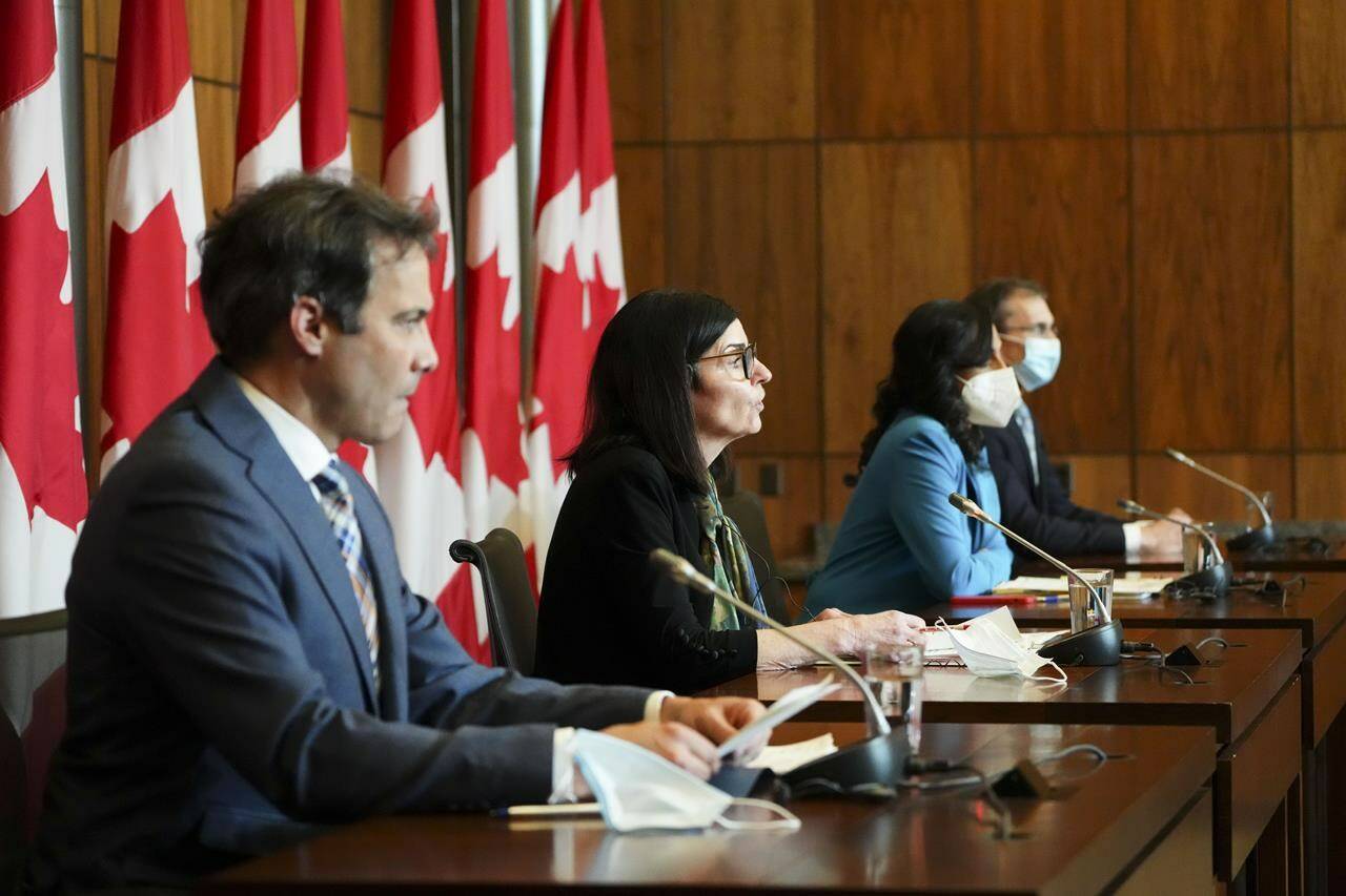 Filomena Tassi, Minister of Public Services and Procurement, along with Anita Anand, Minister of National Defence, and representatives from the federal government hold a press conference in Ottawa on Monday, March 28, 2022, to announce next steps in the competitive procurement process for the ‘Future Fighter Capability Project.’ Defence experts say there have been both costs and benefits to Canada’s long journey in choosing a new fighter jet, which resulted this week in the launch of negotiations for the purchase of F-35s.THE CANADIAN PRESS/Sean Kilpatrick