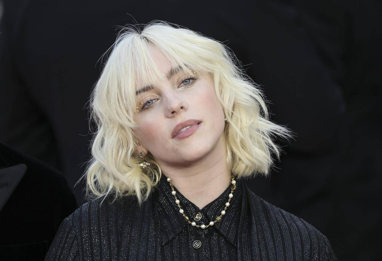 FILE - Billie Eilish appears at the world premiere of “‘No Time To Die” in London on Sept. 28, 2021. Eilish is nominated for seven Grammy Awards. (Photo by Vianney Le Caer/Invision/AP, File)