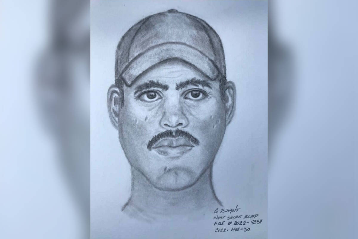 The West Shore RCMP are seeking the public’s assistance identifying the suspect in this forensic sketch in a pair of sexual assaults. (Photo Courtesy of West Shore RCMP)