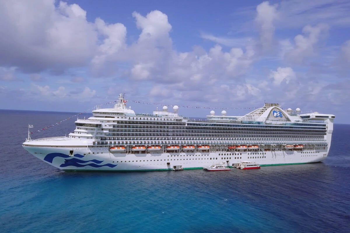 Princess Cruises vessel Caribbean Princess is seen in this promotional image. The ship was scheduled to dock in Victoria on April 6, marking the first time a cruise ship has docked in Canadian waters since the pandemic began, but maintenance schedule changes cancelled the visit. (Photo Courtesy of Princess Cruises)