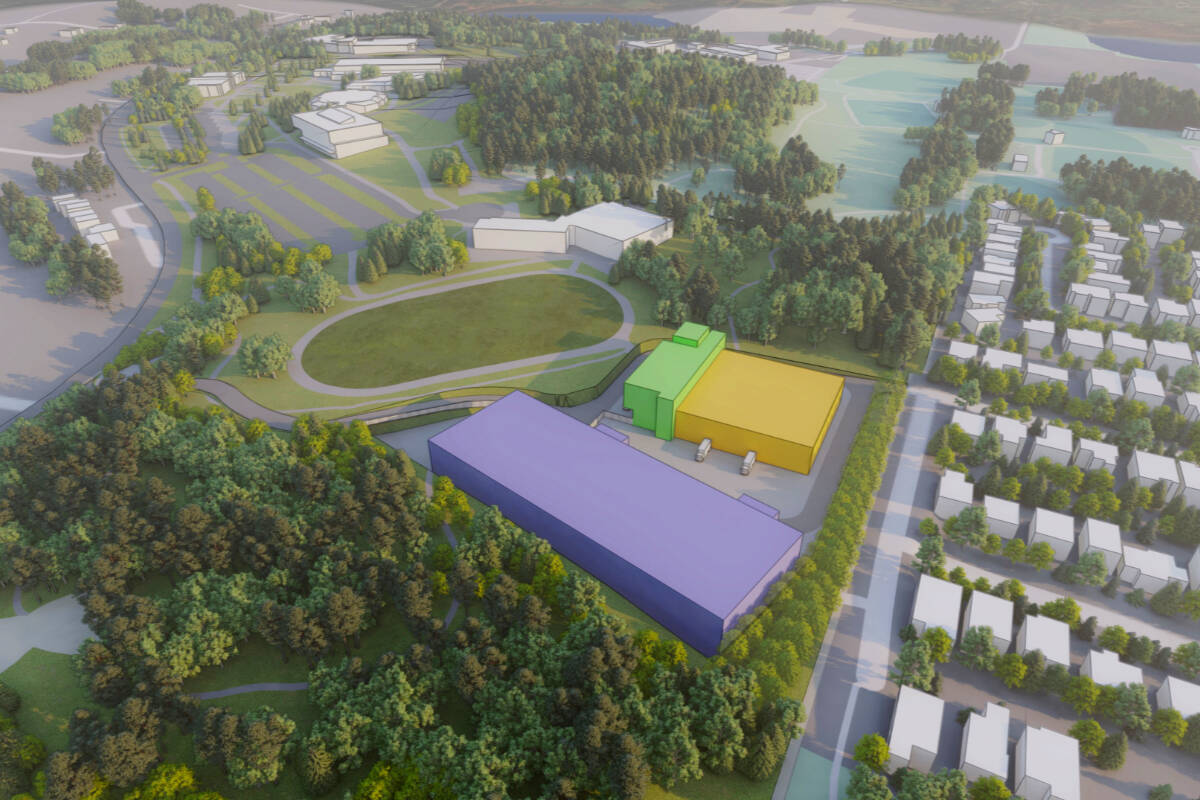 The above rendering is a site concept plan of the proposed film studio at Camosun College’s Interurban campus in Saanich. (Rendering courtesy Joint Photographic Experts Group)