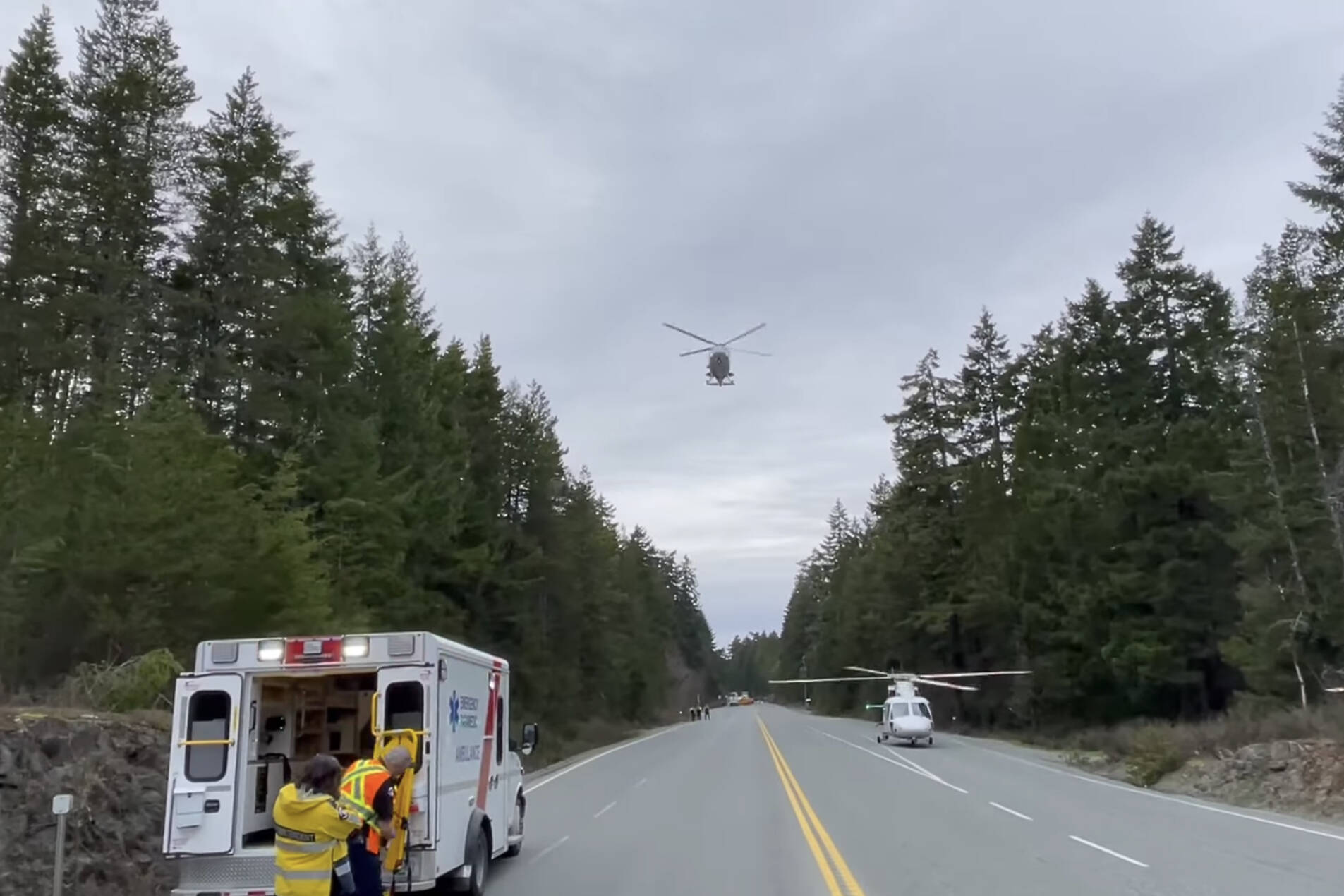 An air ambulance takes off from Highway 4 on Wednesday, April 6. (PHOTO COURTESY PA FIRE DEPARTMENT)