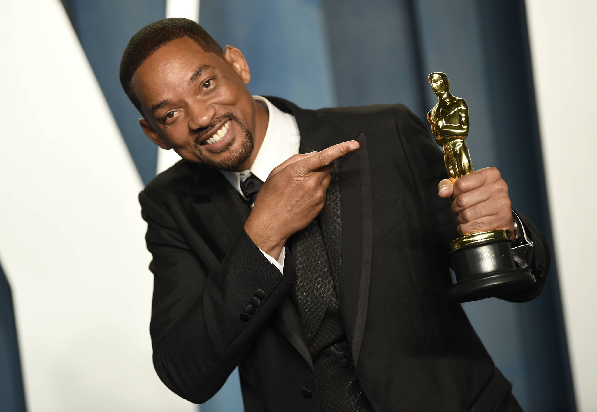 Will Smith arrives at the Vanity Fair Oscar Party on Sunday, March 27, 2022, at the Wallis Annenberg Center for the Performing Arts in Beverly Hills, Calif. (Photo by Evan Agostini/Invision/AP)