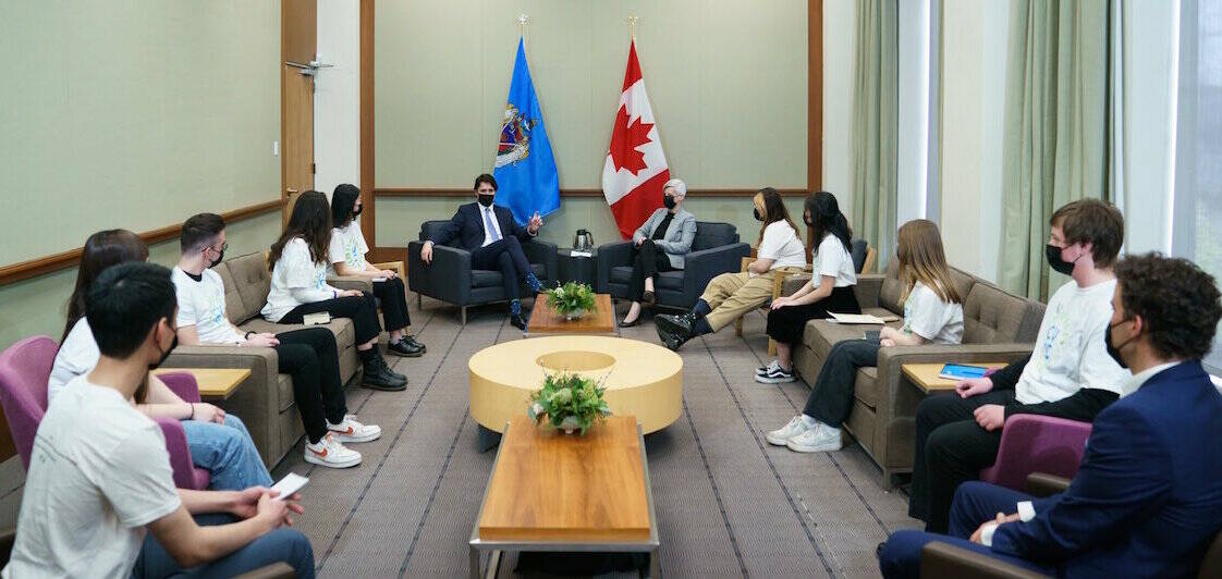 Prime Minister Justin Trudeau met with members of the City of Victoria Youth Council on April 11. (Photo courtesy of Adam Scotti)