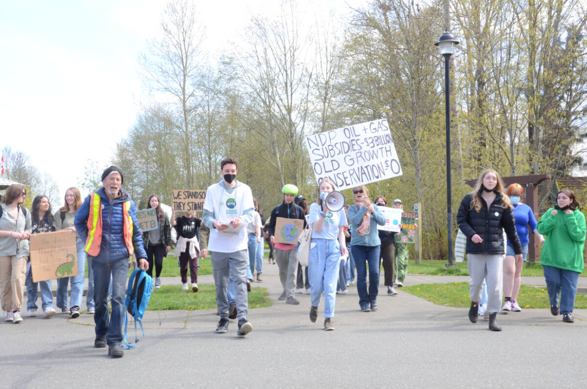 Youth led a climate march from Simms Park through downtown Courtenay on Friday. Photo by Mike Chouinard