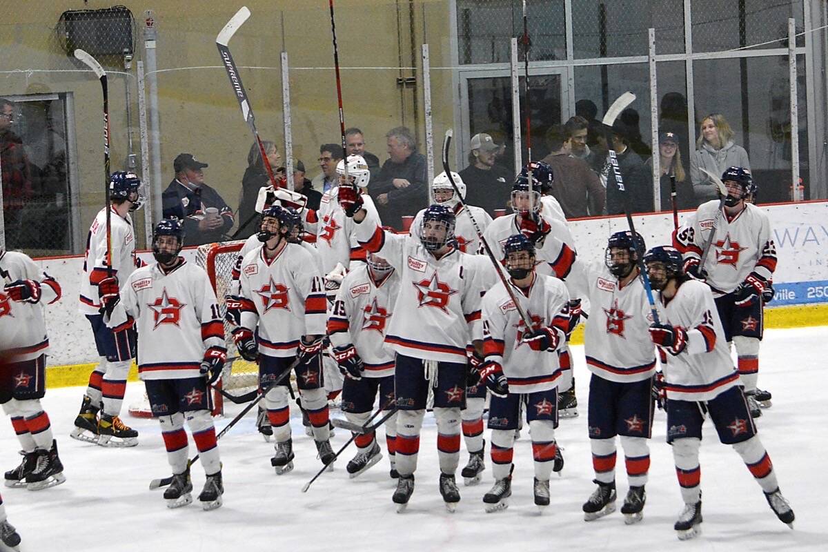 The Quality Foods Oceanside Generals lost 4-3 in overtime against the Peninsula Panthers in Game 6 of their Vancouver Island Junior Hockey League best-of-seven series final at the Peninsula Recreation Centre on Friday, April 1. (Michael Briones photo)