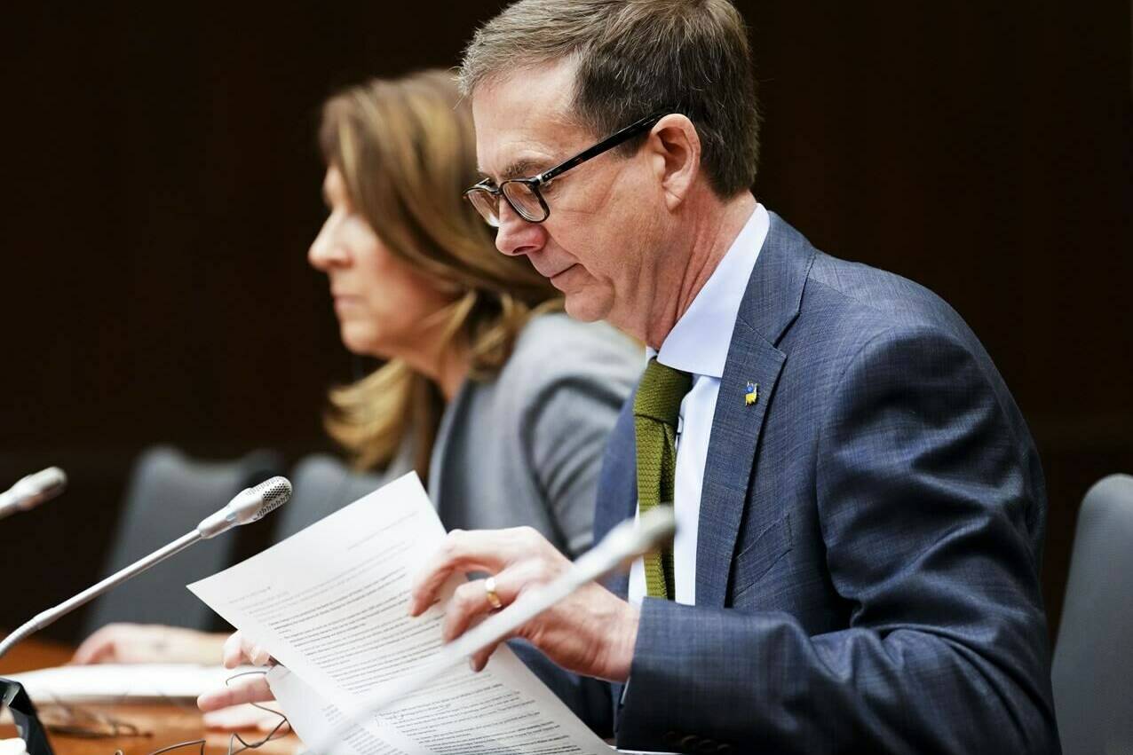 Governor of the Bank of Canada, Tiff Macklem, and Senior Deputy Governor Carolyn Rogers appear before the House of Commons Standing Committee on Finance, in Ottawa on Monday, April 25, 2022. THE CANADIAN PRESS/Sean Kilpatrick