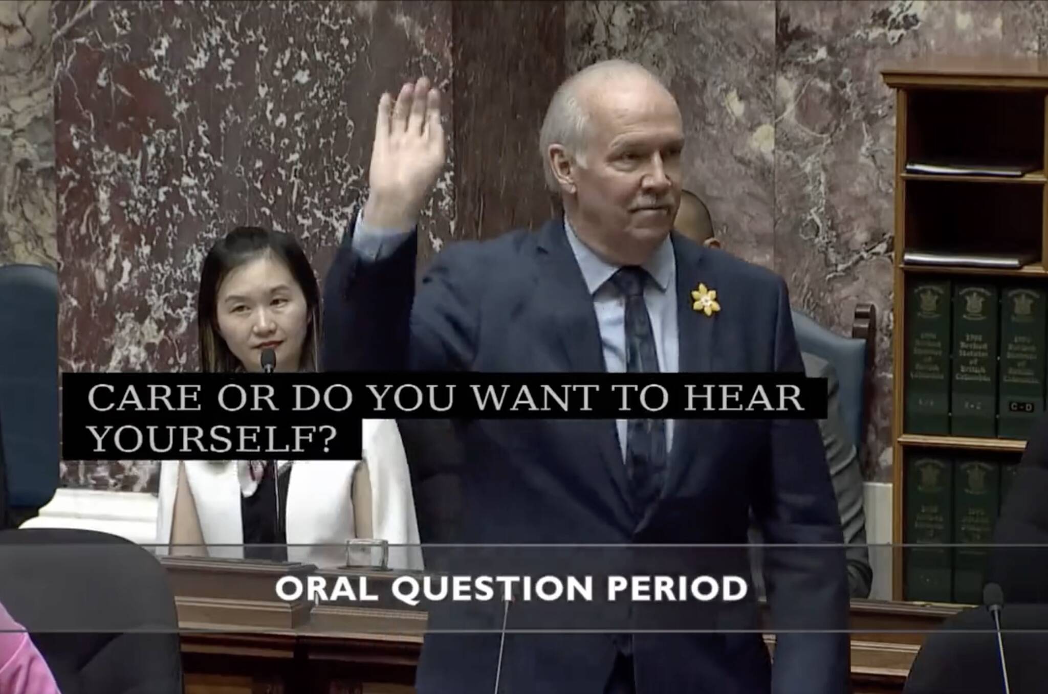 Premier John Horgan as seen during Question Period on April 25, 2022. (Screenshot/Hansard)